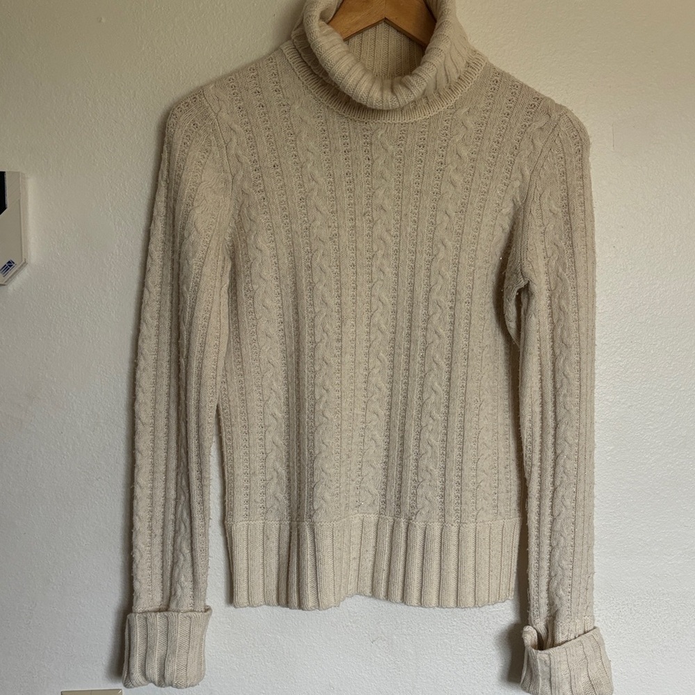Express Cream Cable Knit Turtleneck Sweater